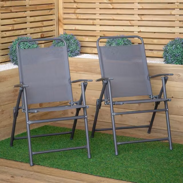 Samuel Alexander Set of 6 Grey Textoline and Metal Multi-Position Outdoor Garden Chairs – 1