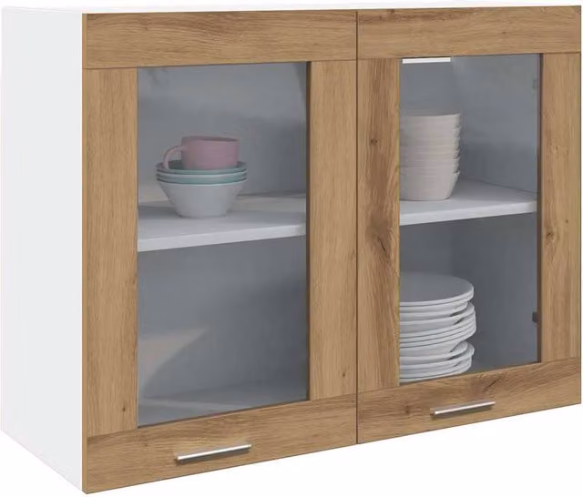 Berkfield Home Lyon Artisan Oak Hanging Glass Cabinet, Brown, W: 80 cm, D: 31 cm, H: 60 cm