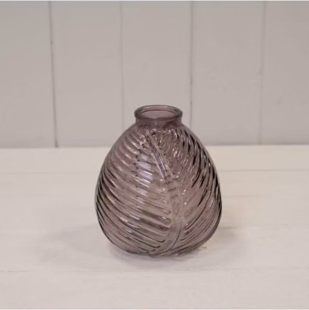 KDMD Leaf Glass Purple Floral Vase, Height: 13 cm