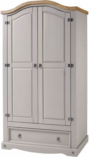 Mercers Furniture Corona Grey Wax 2 Door 1 Drawer Wardrobe in Rustic Grey Pine