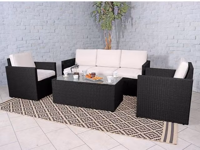 Royalcraft 4 Piece Classic Rattan and Metal Sofa Lounging Set in Black