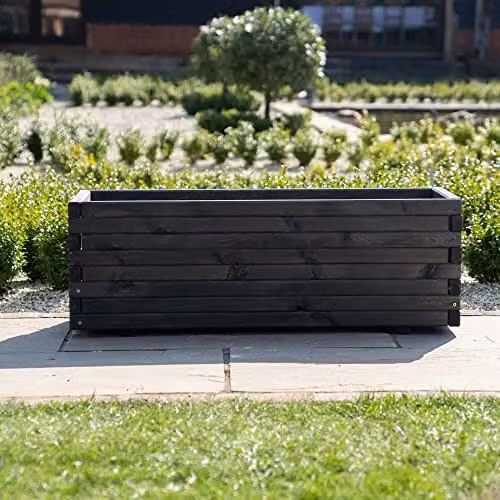 Primrose Grey Pine Wood Raised Flower Bed Planter W: 110 cm, D: 40 cm, H: 40 cm – 2