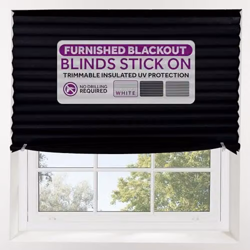 FURNISHED Stick On Blackout Pleated Blinds in Black, Width: 115 cm, Height: 210 cm – 5
