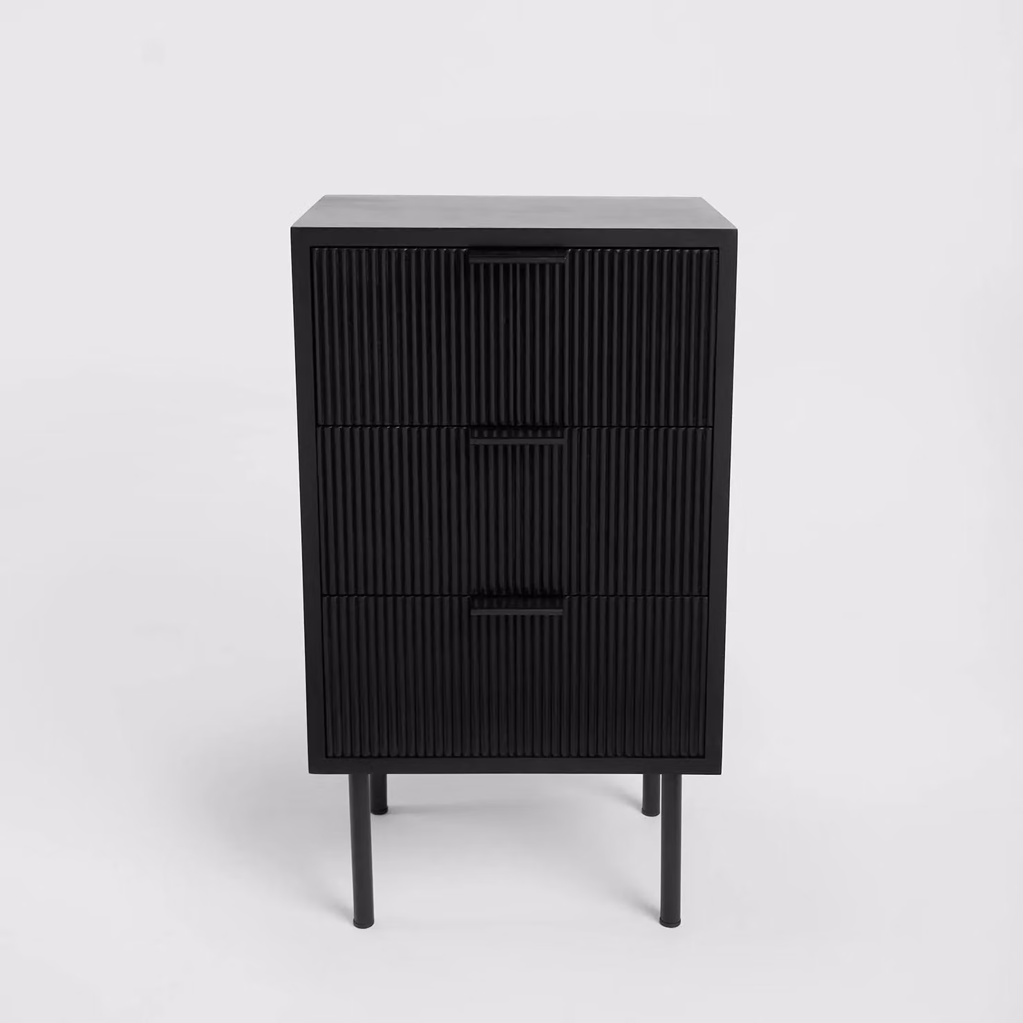OHS Modern Ribbed 3-Drawer Bedside Table and Office Nightstand in Black – 4