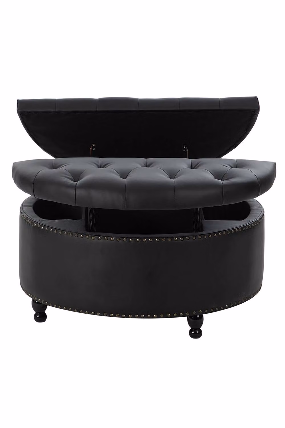 Living and Home Round PU Leather Upholstered Storage Ottoman in Black – 8
