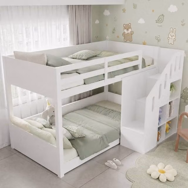 Merax White 3ft Single Staircase Bunk Bed Frame with 6-Cube Storage Shelves, W/D/H: 190 x 90 x 150 cm – 1