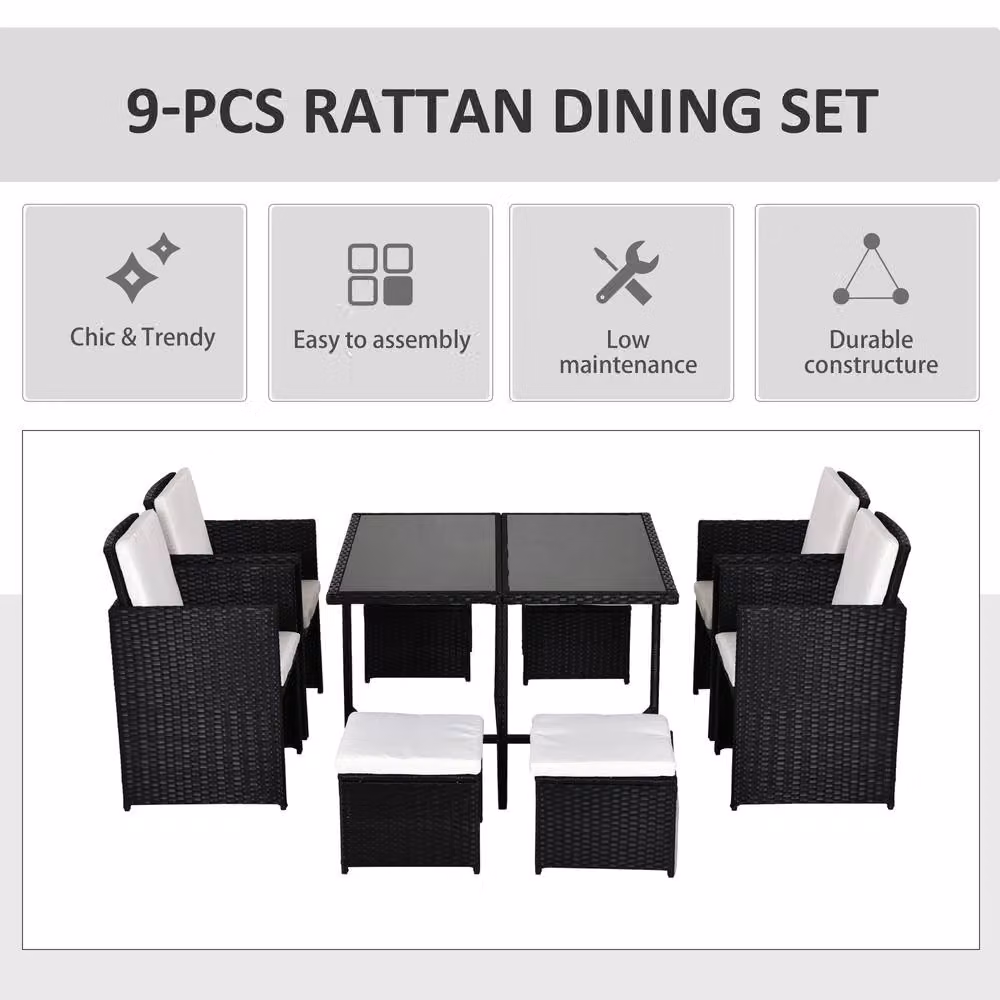 STILVORA 8-Seater Modern Dining Set in Black with Metal and Rattan Design – 3