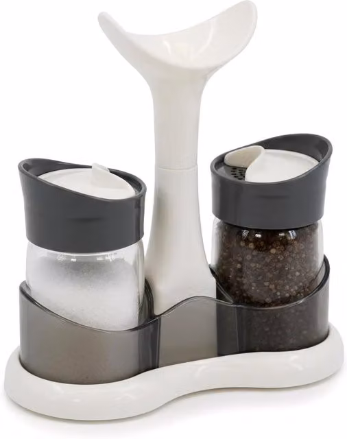 GEEZY Refillable Salt and Pepper Shaker Set with Stand in White