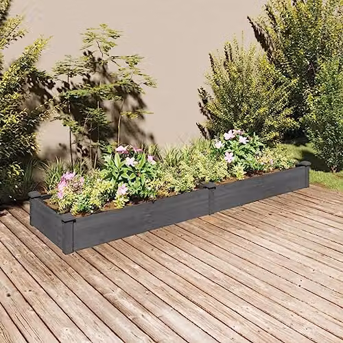 vidaXL Grey Wooden Raised Bed with Liner, W: 240 cm, D: 60 cm, H: 25 cm – 2