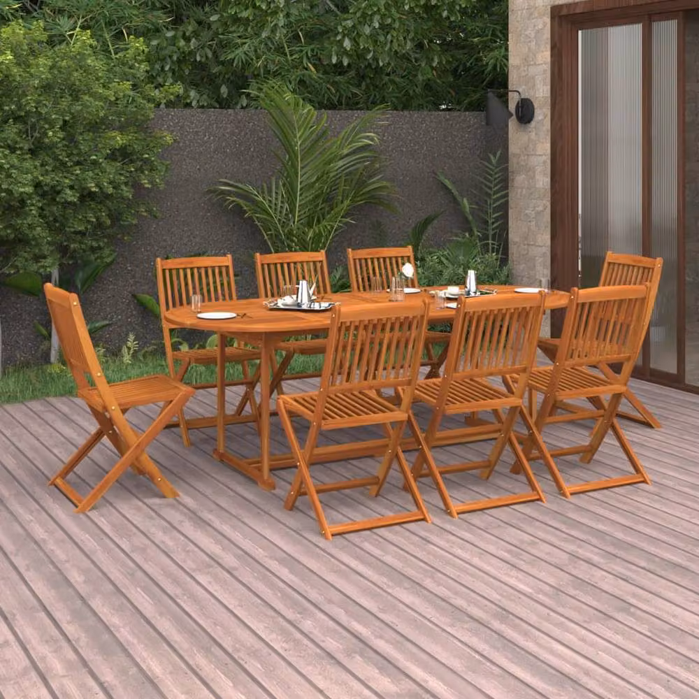 Berkfield Home 9 Piece Garden Dining Set in Brown Solid Oiled Acacia Wood – 2
