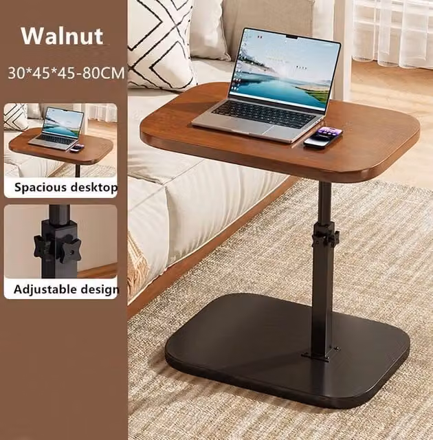 KORVIXA Adjustable C-Shaped Sofa Side End Table in Brown with Rotating Top and Height Adjustment – 1