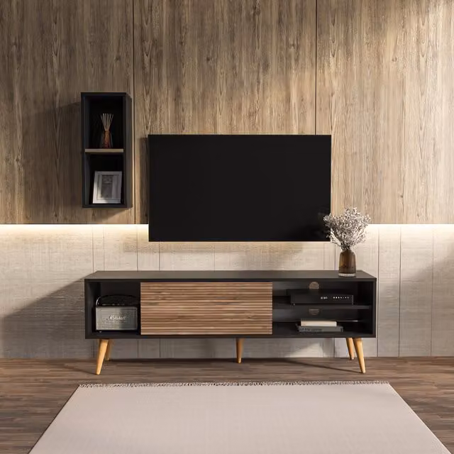 Decorotika Modern Black Abstract Pattern TV Unit