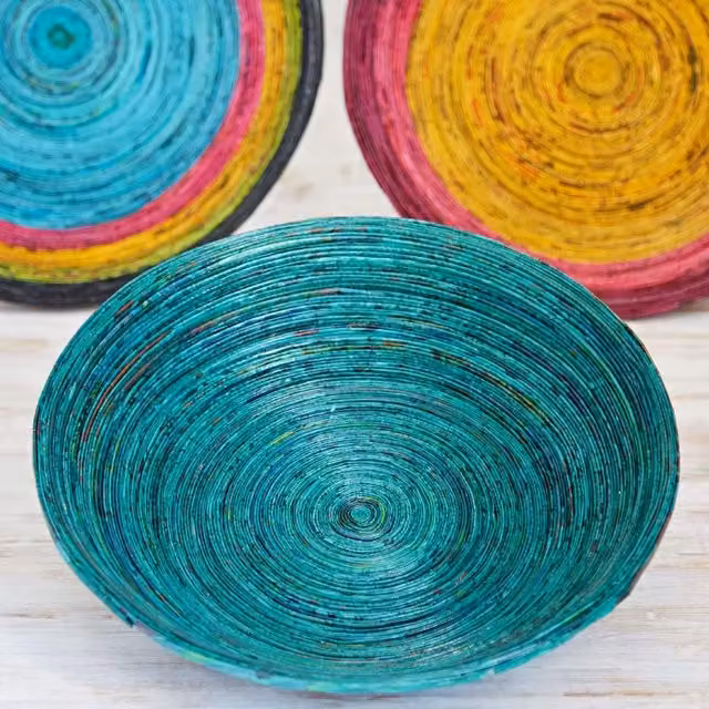 Paper High Round Recycled Newspaper Bowl in Petrol, Size: XL