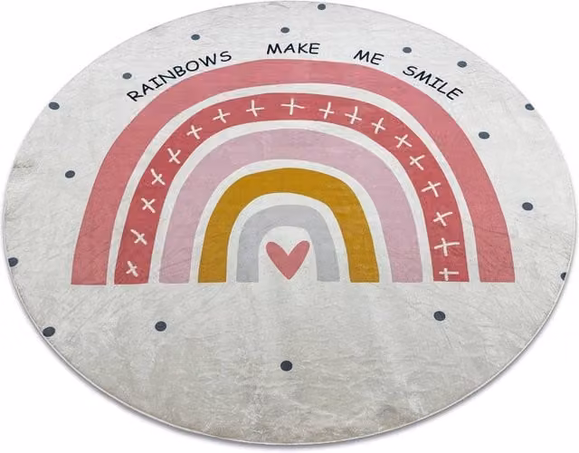RugsX Bambino Round Kids Motif Rug in White and Multicolour, Diameter: 160 cm