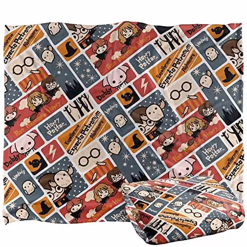 LOGOVISION Harry Potter Chibi Pattern Fleece Throw Blanket, White and Multicolour, W/D/H: 152 x 127 cm – 1