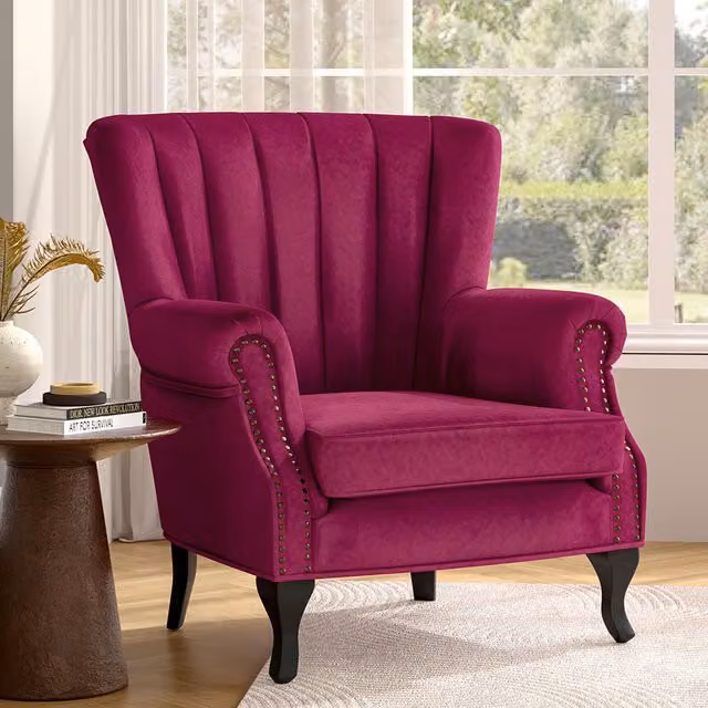 Komore Vintage Velvet Armchair with Armrests in Red and Purple