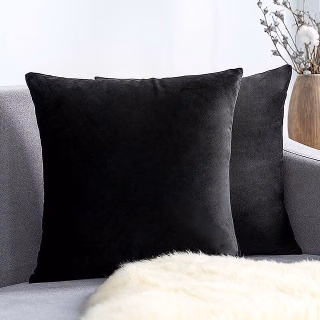 YnysTec Plush Velvet Square Cushion Cover in Black, W x W: 55 x 55 cm