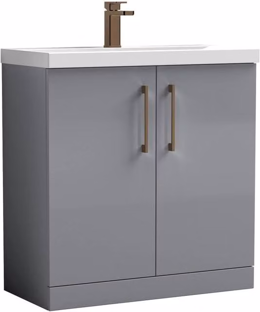 Balterley Contemporary 2-Door Freestanding Bathroom Vanity Unit with Basin, Grey, Width: 80 cm