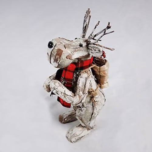Shatchi Christmas Tabletop Decoration, White and Silver Standing Deer with Pines and Berries, Height: 34 cm – 2