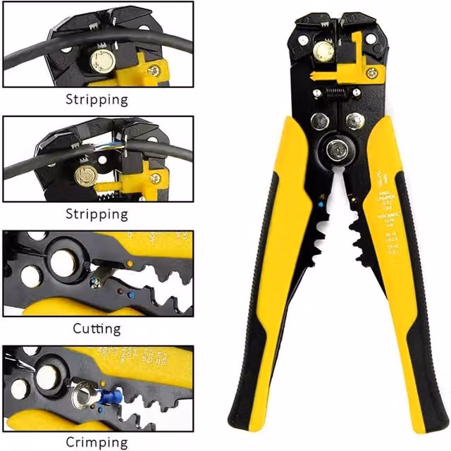 ATEK 3-in-1 Electrical Wire Strippers, Cutters and Terminal Crimper in Yellow