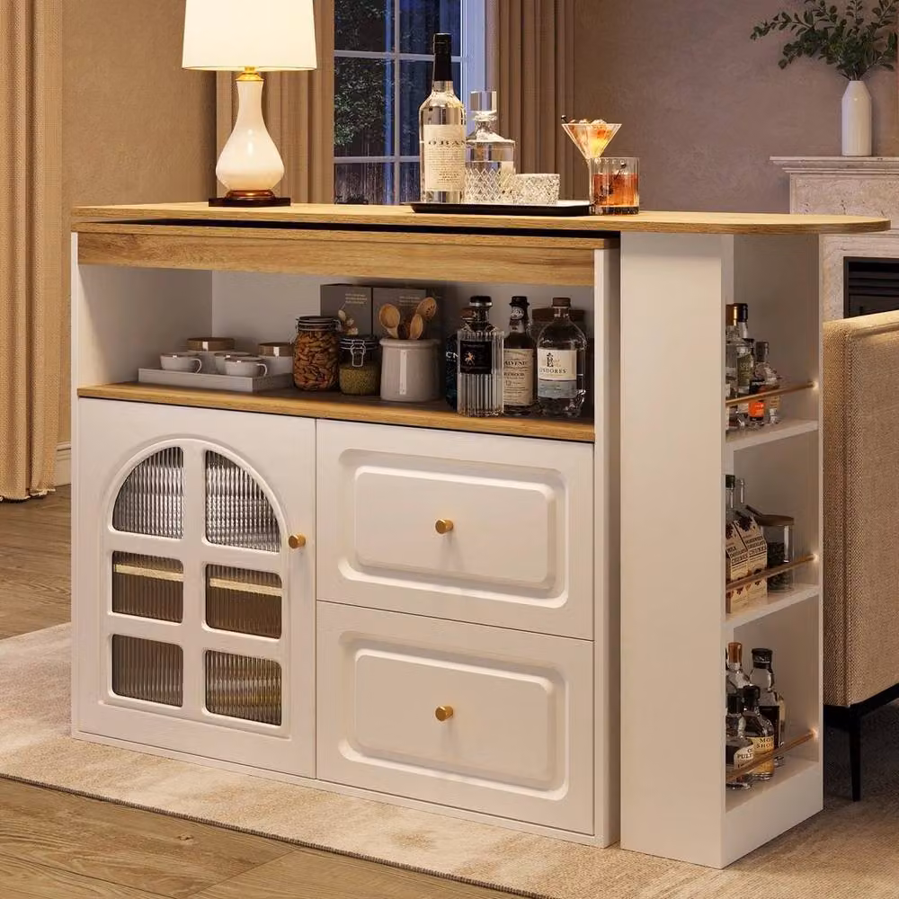 KORVIXA Rotating Sideboard Bar Table with Storage Cabinet in White, W/D/H: 100 x 100 x 100 cm – 2