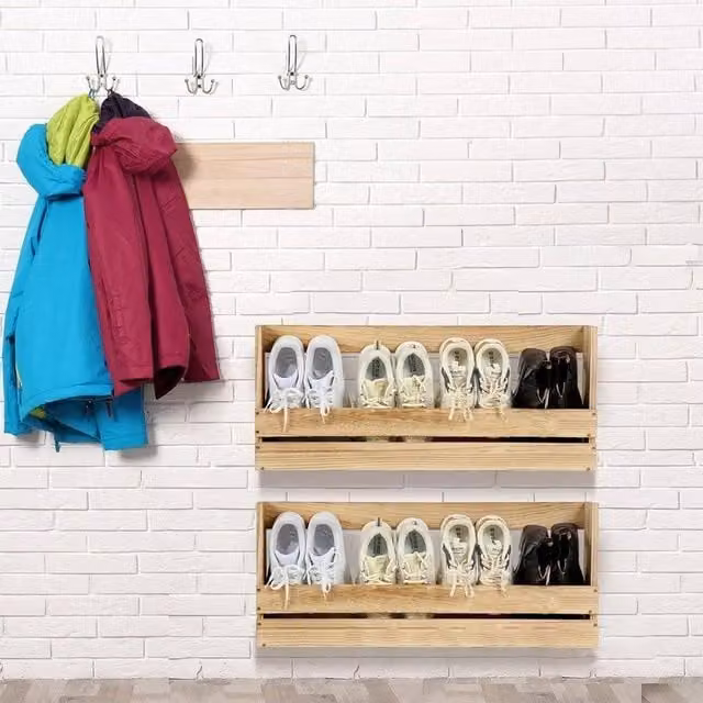 FORGEVIO 2-Piece Natural Wood Shoe Rack in Brown – 1