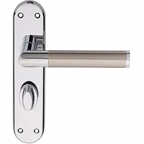 Loops Round Bar Lever Bathroom Backplate Door Handle in Chrome and Silver, W: 180 mm, H: 40 mm