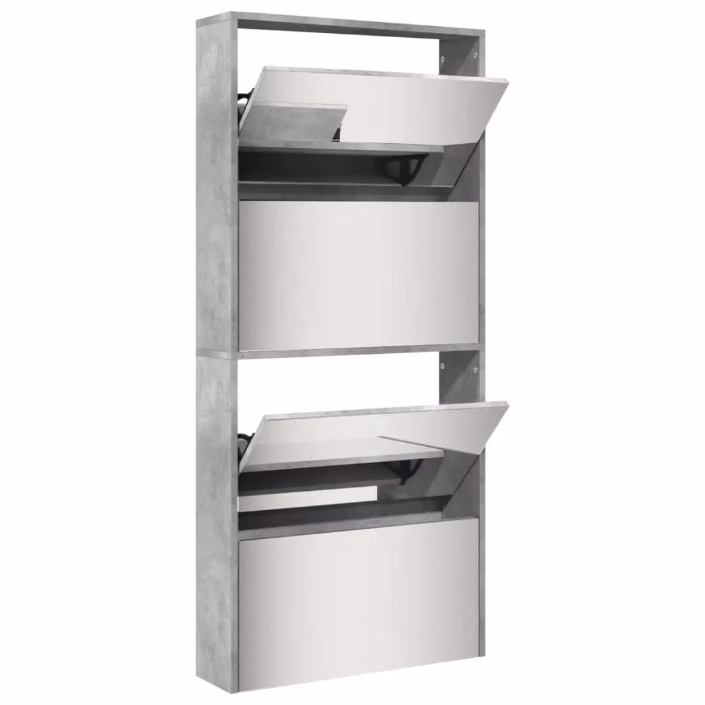 Berkfield Home Modern 4-Layer Shoe Cabinet with Mirror in Grey, W/D/H: 63 x 17 x 134 cm – 2