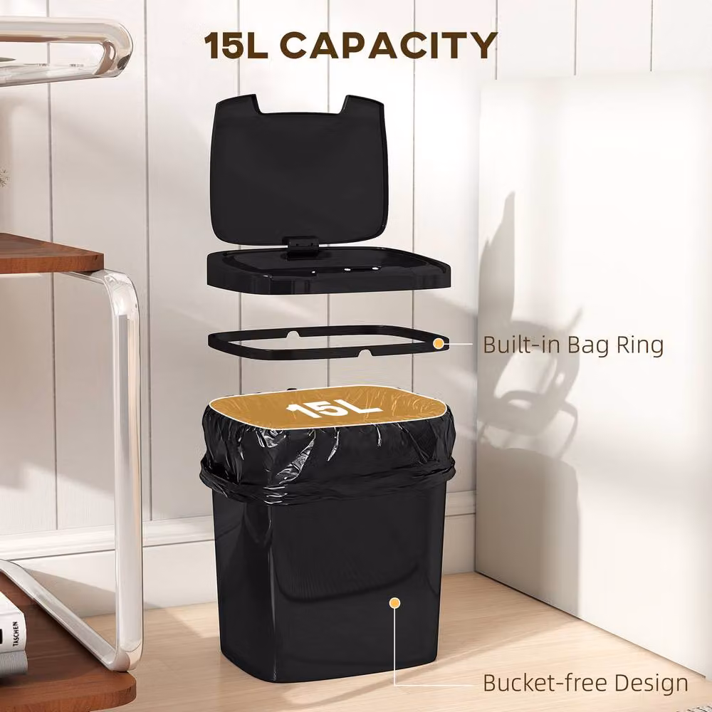 STILVORA 15L Sensor Bin in Black with Touchless and Manual Opening and Fingerprint-Proof Finish – 7