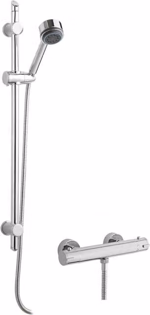 Balterley Minimalist Thermostatic Bar Valve with Multi Function Handset and Slide Rail in Silver