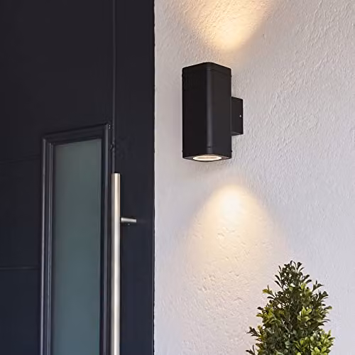 Loops Modern Up & Down Outdoor Wall Light in Black with Transparent Glass Diffuser – 4