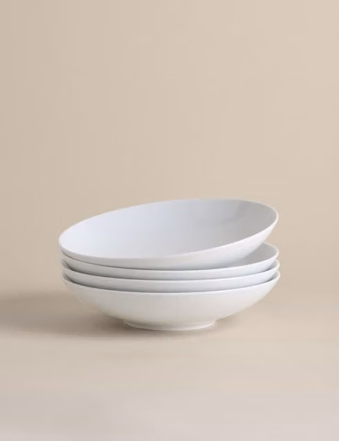 M&S Maxim Coupe Pasta Bowls, Set of 4, White Porcelain