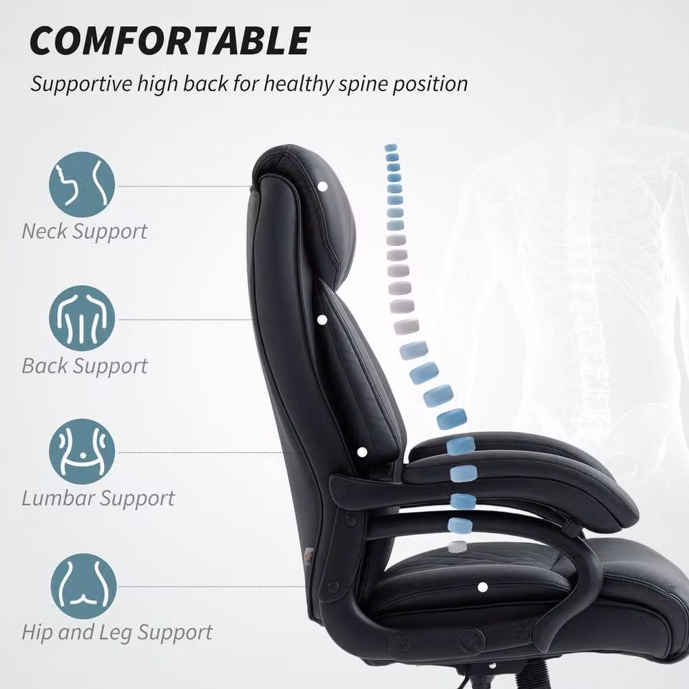 EONLION Black Synthetic Leather Task Chair with Headrest and Armrests – 3