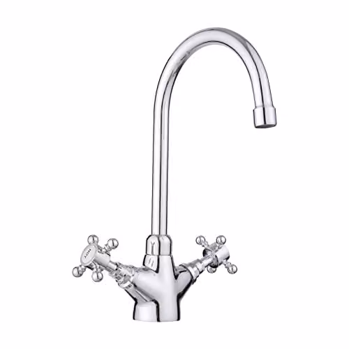 JASSFERRY Brass Kitchen Mixer Tap with Two Handles, Swivel Spout and Chrome Finish