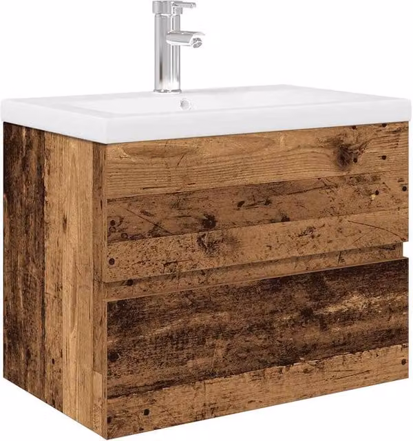 Berkfield Home Wall Mounted Bathroom Sink Cabinet with Built-in Basin and Faucet in Old Wood Brown