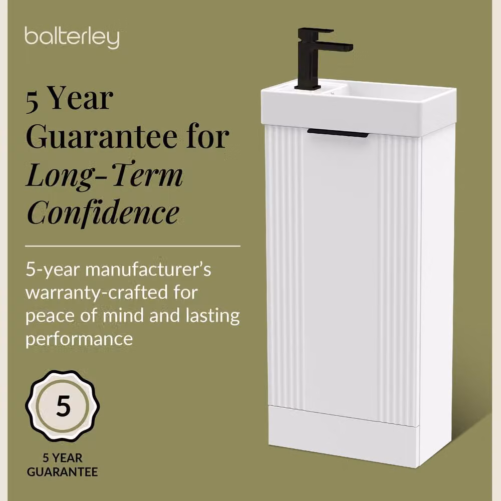 Balterley White 400mm Floor Standing Bathroom Vanity Unit with Black Handle and Soft Close Doors – 2