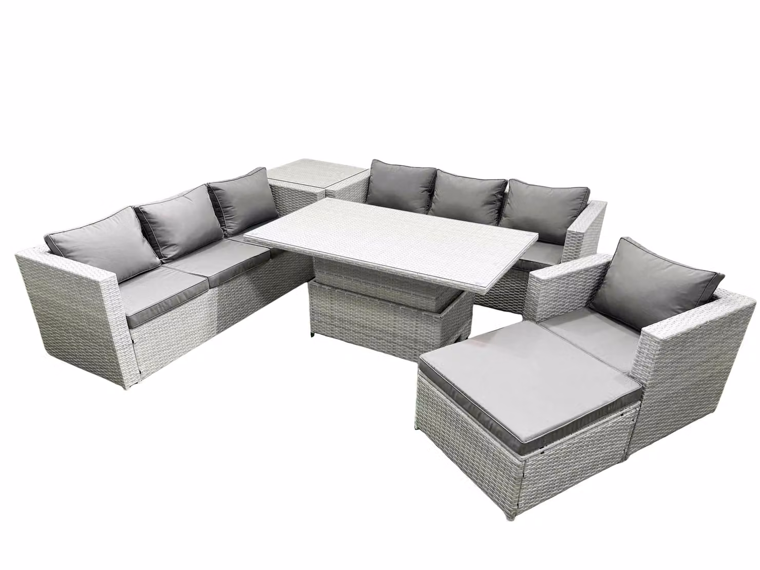 Fimous Rattan Garden Furniture Set with Adjustable Lifting Table and Sofa Dining Set in Light Grey – 2