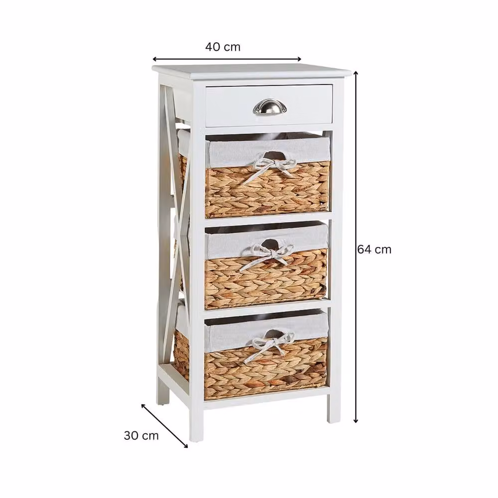 FORGEVIO White Hallway Cabinet with 1 Drawer and 3 Fabric Lined Woven Baskets – 2
