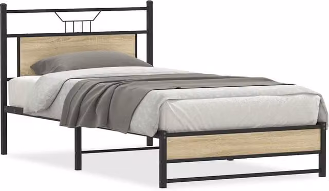 Berkfield Home Sonoma Oak Bed Frame in Brown, W/D/H: 100 x 190 cm