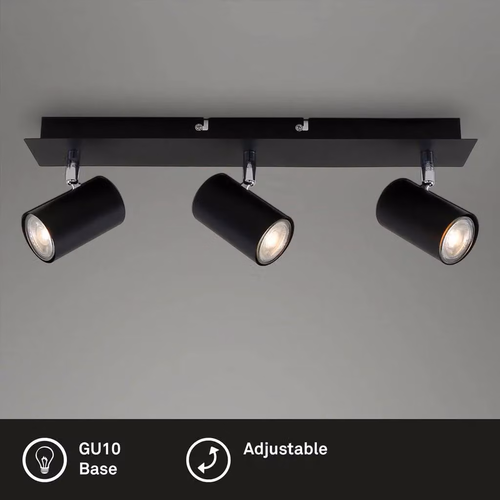 Briloner Black Adjustable Metal Ceiling Spotlight for 3xGU10 Bulbs – 3