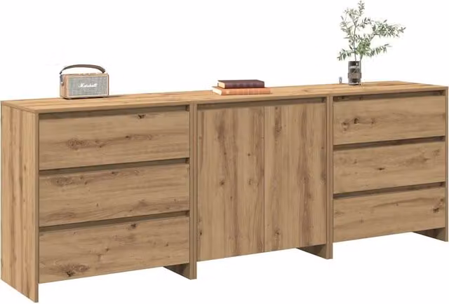 Berkfield Home 3 Piece Artisan Oak Sideboard Set in Brown – 1
