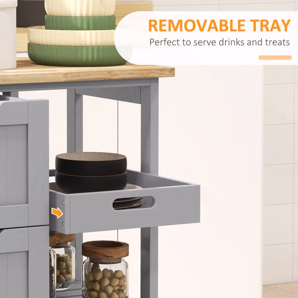 HOMCOM Rolling Kitchen Island Cart and Bar Serving Cart with Castors in Grey – 3