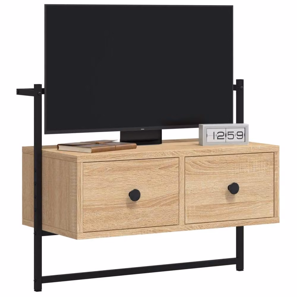 Berkfield Home Wall-mounted Sonoma Oak TV Cabinet in Tan, W/D/H: 60.5 x 30 x 51 cm – 3