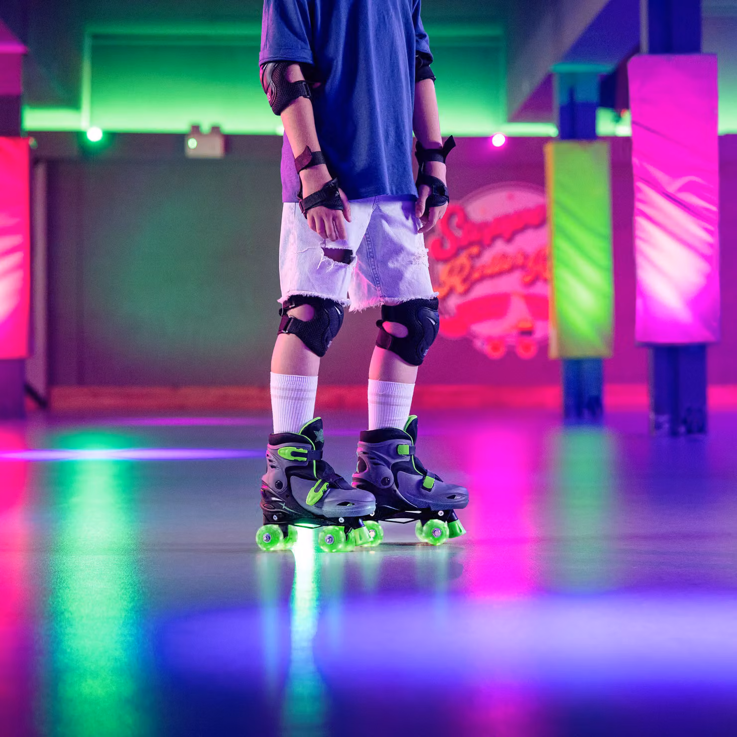 Xootz Kids LED Quad Roller Skates in Green with Light and Sound and Height Adjustment – 2