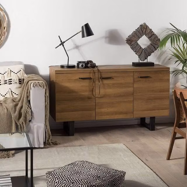 Wyld Haus Nest and Nook Industrial 3 Door Sideboard in Dark Brown and Grey with Sled Base – 1