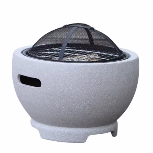 Vossmoon Blazepot Grey Outdoor Garden Fire Pit with Stainless Steel Cooking Grill