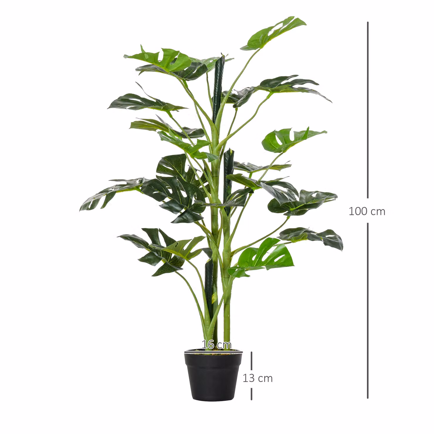 Outsunny Set of 2 Artificial Monstera Trees, Green Decorative Cheese Plants with Nursery Pot, Height: 100 cm – 3