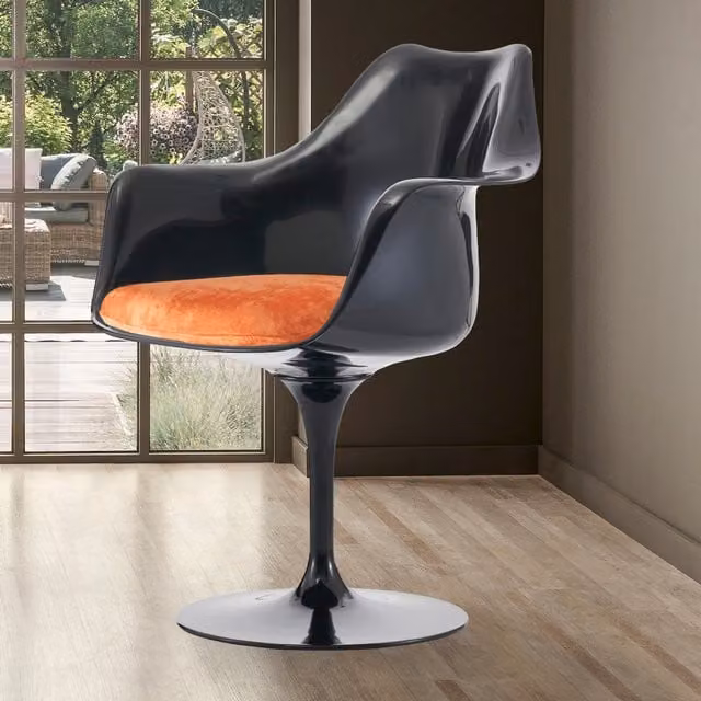 Fusion Living Modern Black Tulip Armchair with Orange Cushion