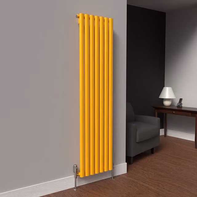 Lux Heat Oval Coloured Vertical Radiator in Sunflower Yellow, H: 160 cm, W: 42 cm