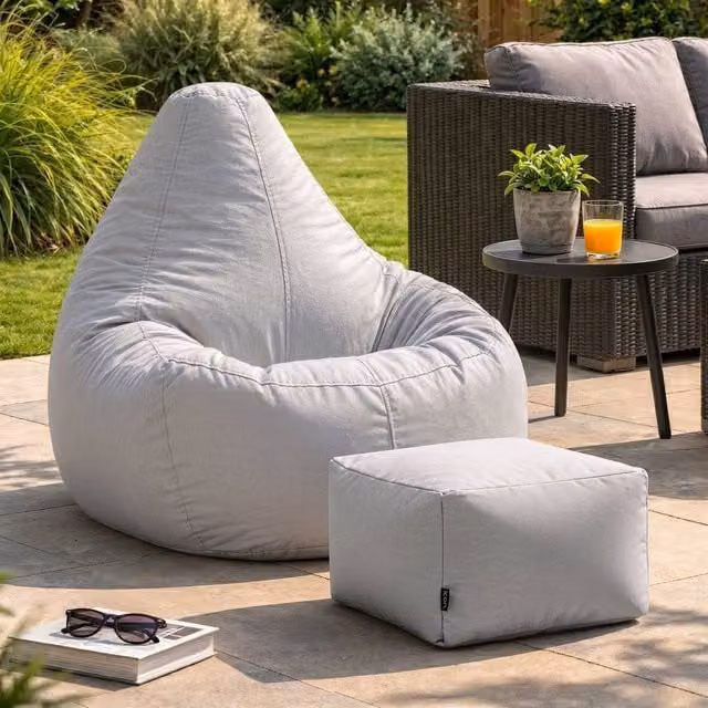 Bean Bag Bazaar Grey Outdoor Bean Bag and Footstool with Filling Included – 1